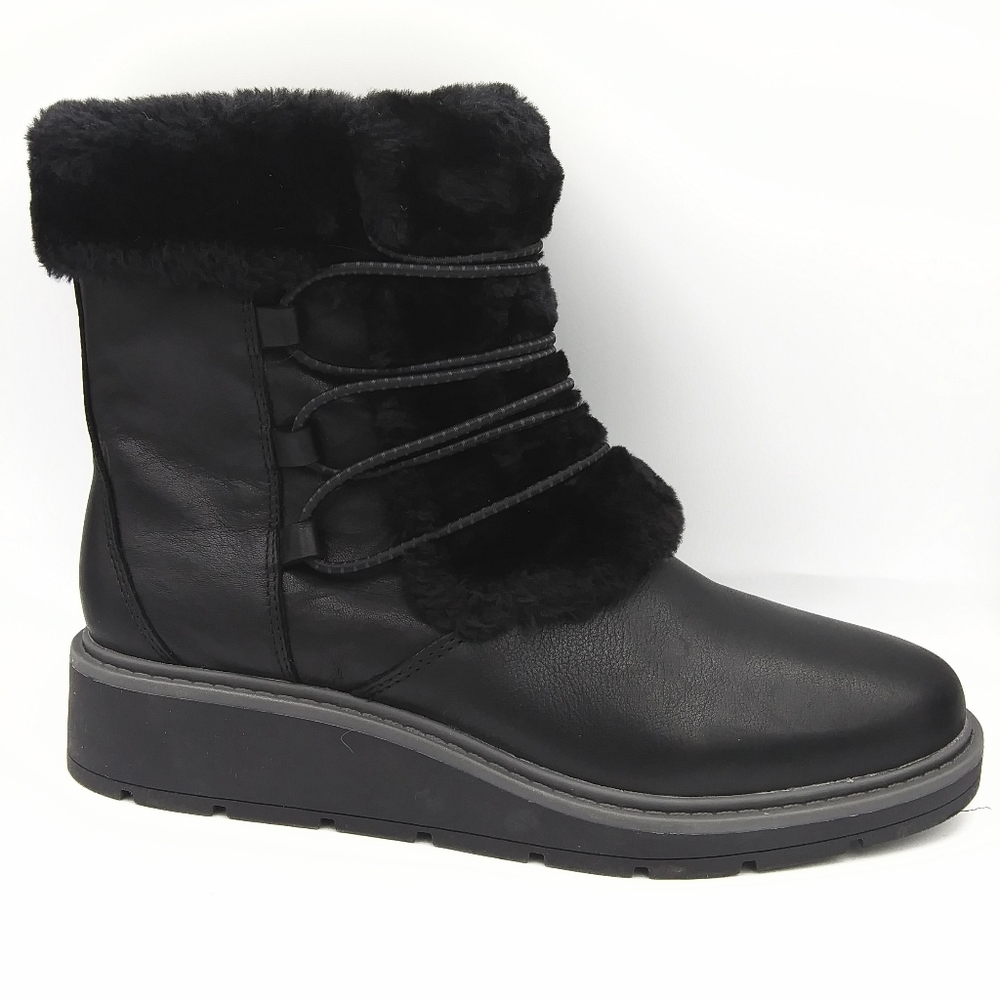 CLARKS climate faux fur leather comfort black boots women Size 9